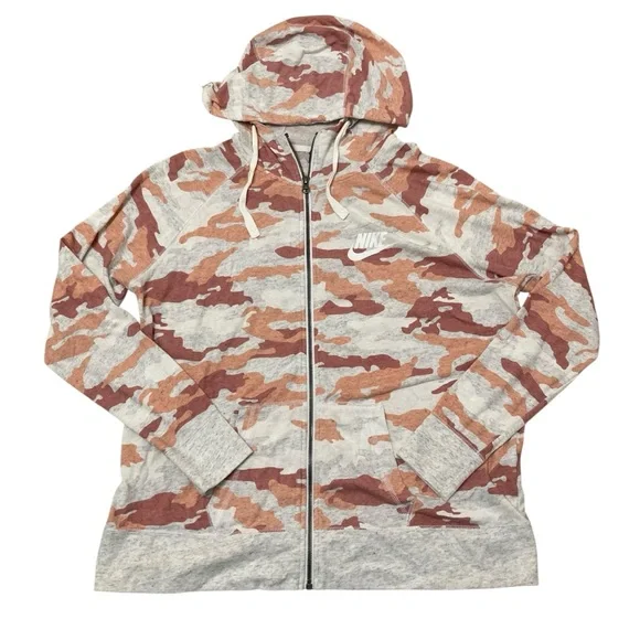 Nike Camo Zip-Up Hoodie Orange Cream Lightweight Athleisure Athletic Women’s XL - Picture 1 of 6